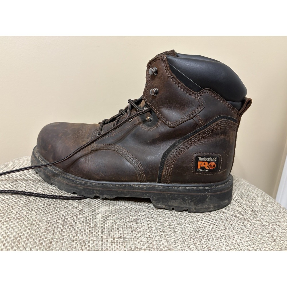Timberland Men's Pit Boss Dark Brown Leather Boots Size 10 Wide